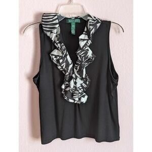 Ralph Lauren Large Black & White Ruffle Front Tank Top